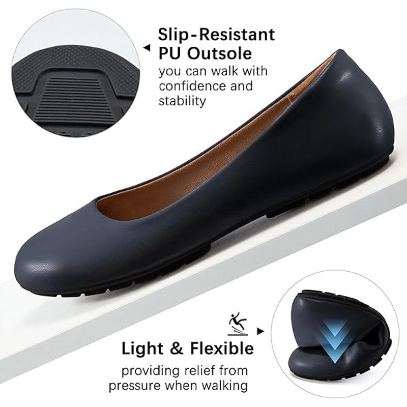 New Aomigoct Women Size 9.5 Navy Blue Non Slip Comfort Ballet Flat Slip On Shoes