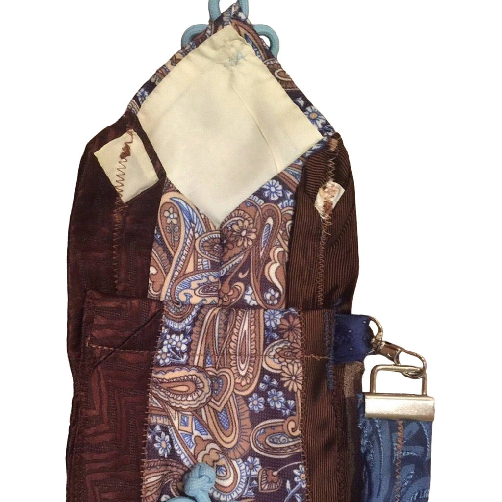Handmade Upcycled Vintage Brown Blue Neck Tie Cell Phone Wristlet Purse Bag