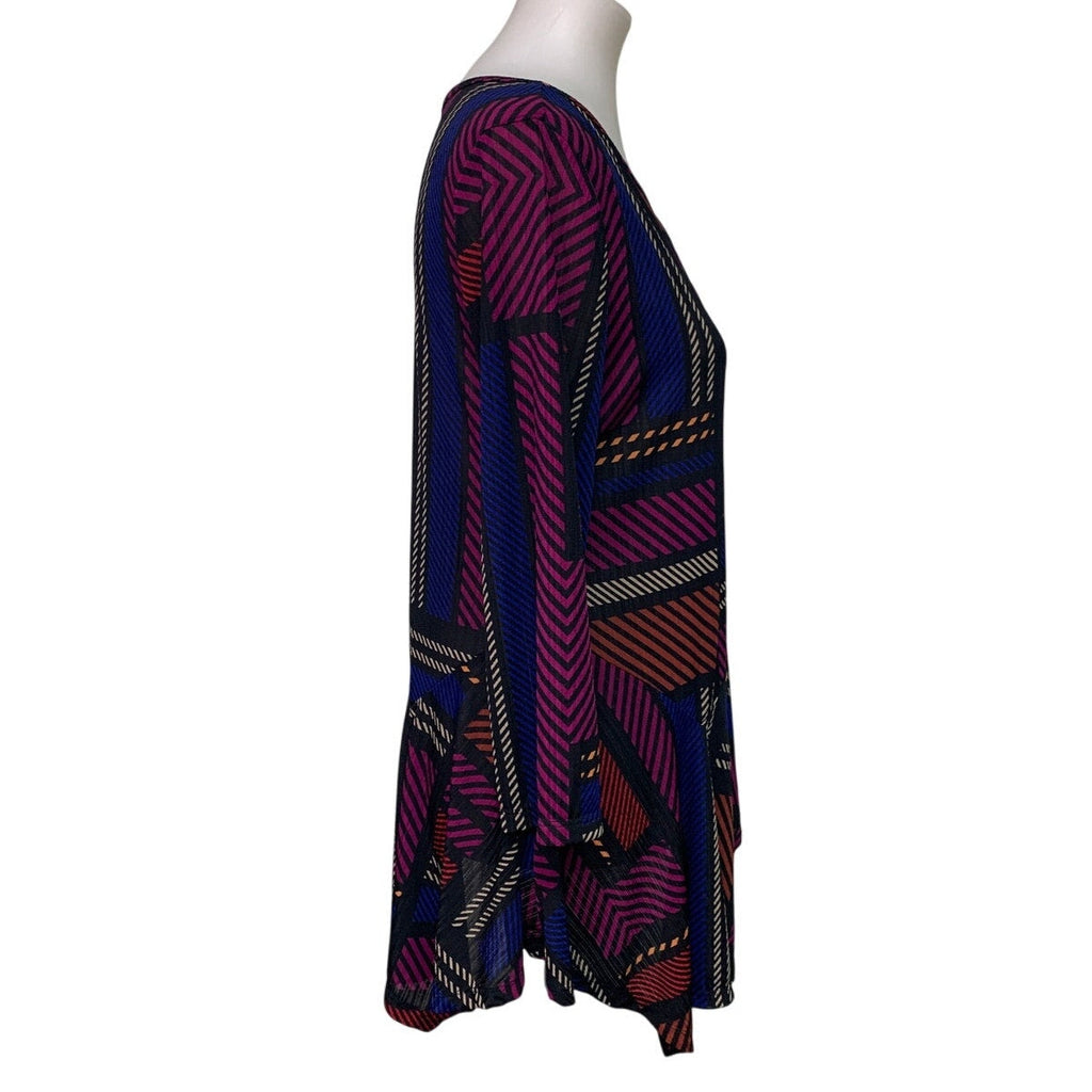 Dana Buchman Womens Medium Asymmetrical Patterned Long Sleeve Key Hole Dress