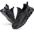 Furuian Mens Size 8.5 Wide Black Work Shoes Lace Up Round Steel Toe Shoes