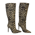 Caglglz Womens Size 7 Leopard Print 4.25" Heel Boot Pointed Toe Thigh High Shoes