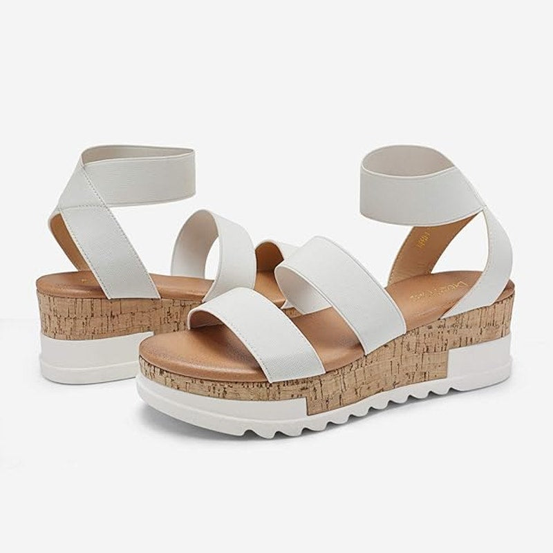 Dream Pairs Womens Size 5 White 2" Platform Sandal Open Toe Ankle Strap Shoes