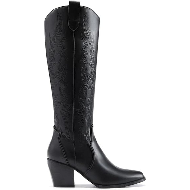 Dream Pairs Womens Size 6.5 Black Pull On Zipper Chunky 3" Heel Cowboy Boots