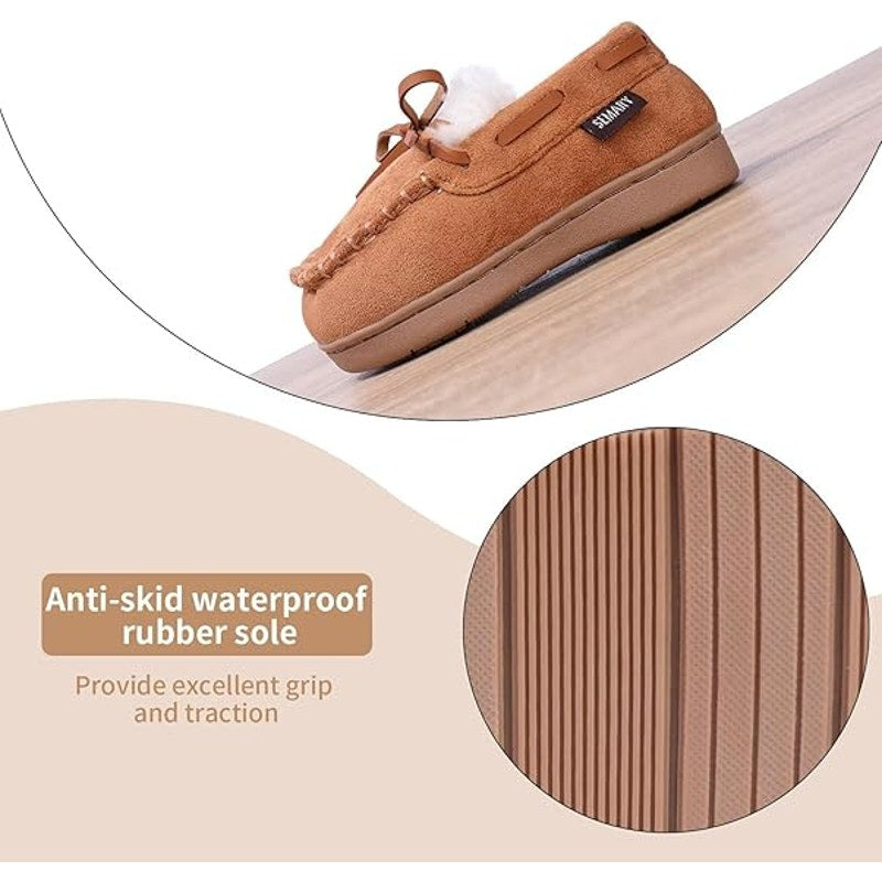 New Semary Toddler Boys Size 8 Brown Faux Suede Moccasin Memory Foam Slippers