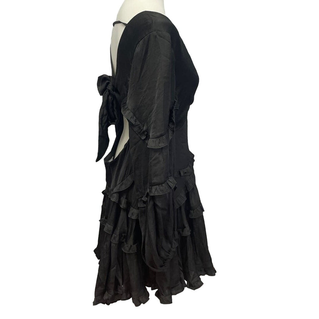 New DB Studio Womens Large Long Sleeve Deep V Ruffled Goth Mini Formal Dress