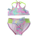 New Art Class Girls XS (4/5) UPF 50+ Pastels on Pink Swirl Bikini 2PC Swimsuit
