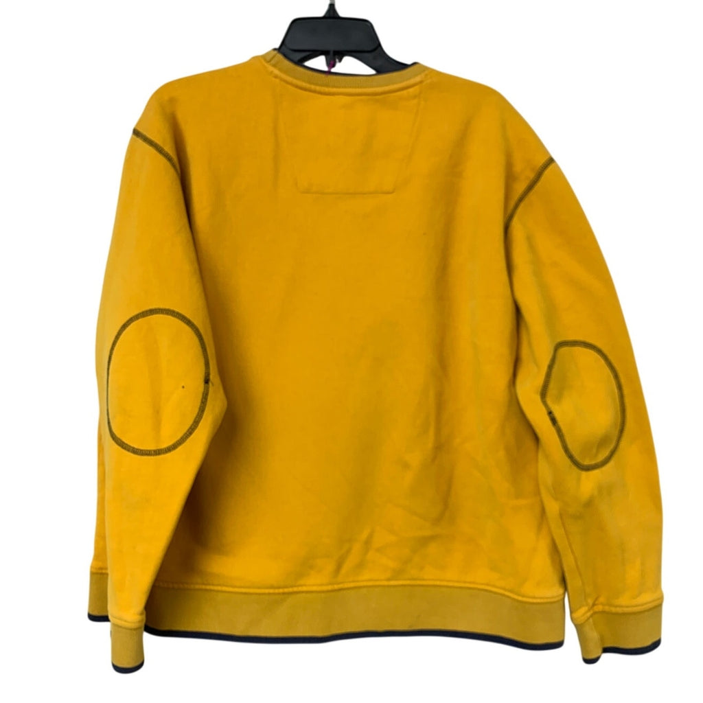 Upcycled Hand Printed Womens XL Yellow Blue Wild Bird Long Sleeve Sweatshirt