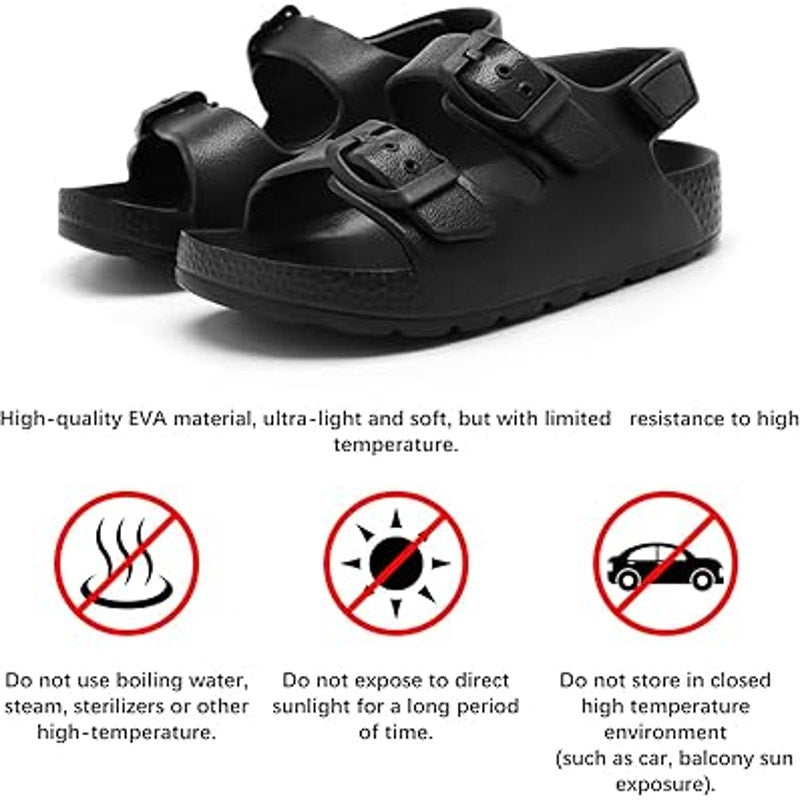 ChayChax Boys Size 13 Black Double Buckle Hook Loop Strap Water Sandals Shoes