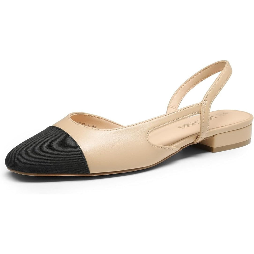 Dream Pairs Womens Size 7.5 Tan Black Slingback Low Heel Round Closed Toe Shoes
