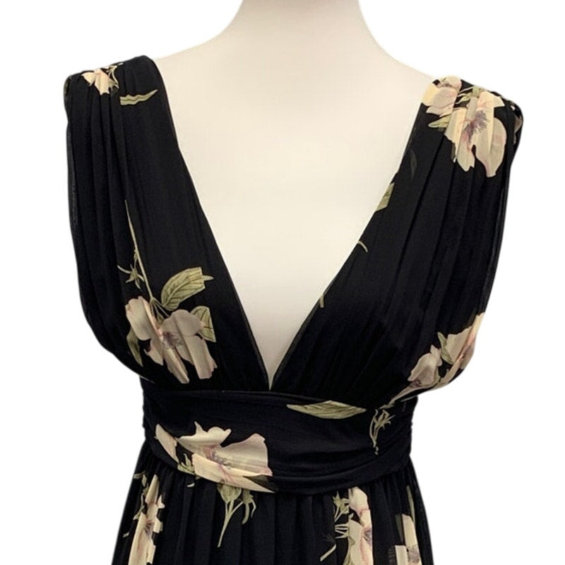 Lulu's Womens Medium Deep V Floral Flowy Cinched Waist Fit and Flare Dress