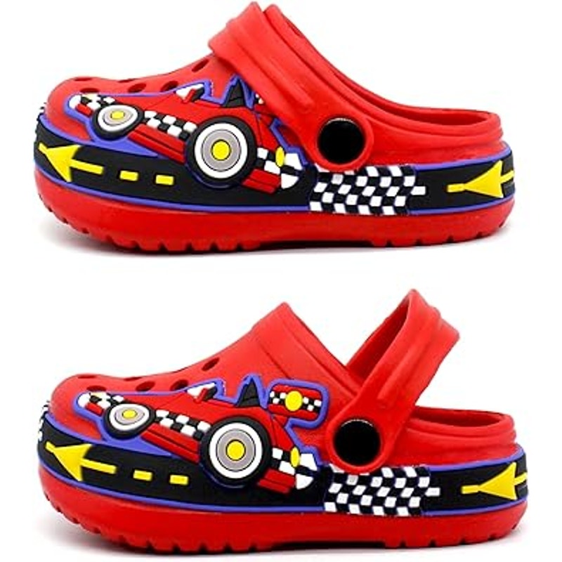 Toddler Boy Size 9.5 Red Blue Race Car Slide On Clog Lightweight Sandal Shoes