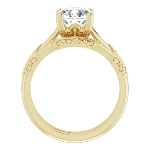 14K Yellow Gold Vintage Cushion Solitaire Ring 2CT