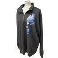 Hand Printed Upcycled Mens 2XL Blue Jay Bird Soft 1/4 Zip Pullover Sweatshirt