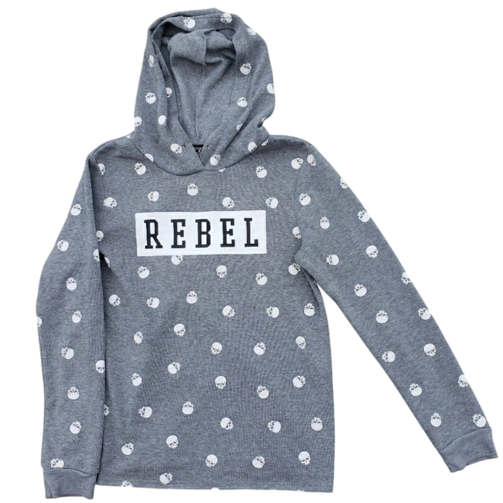 Modern Lux Juniors Medium Rebel Heathered Skull Long Sleeve Hoodie Sweatshirt