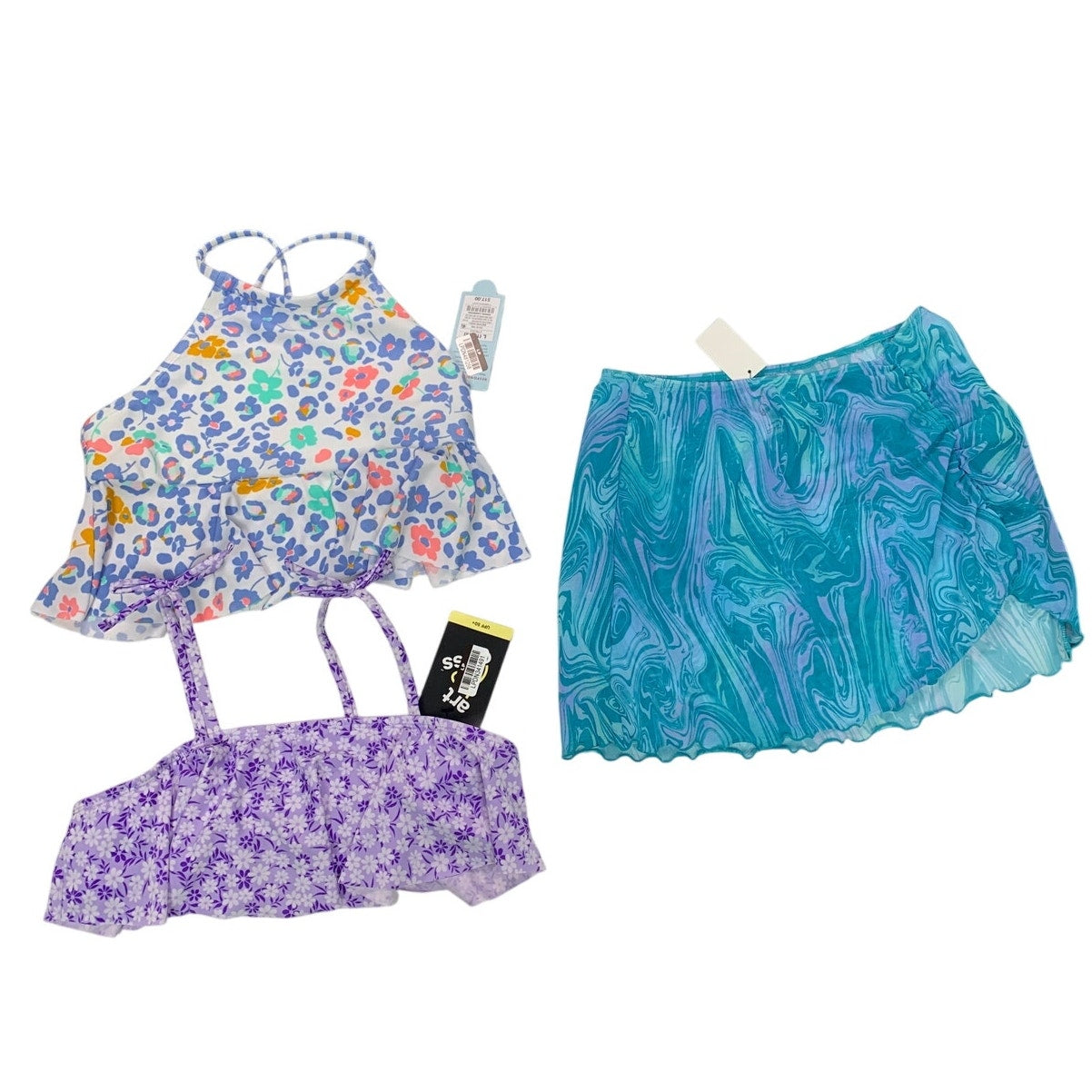 Lot of 3 New Art Class Cat & Jack Girls Large Bikini Top Swim Cover Skirt