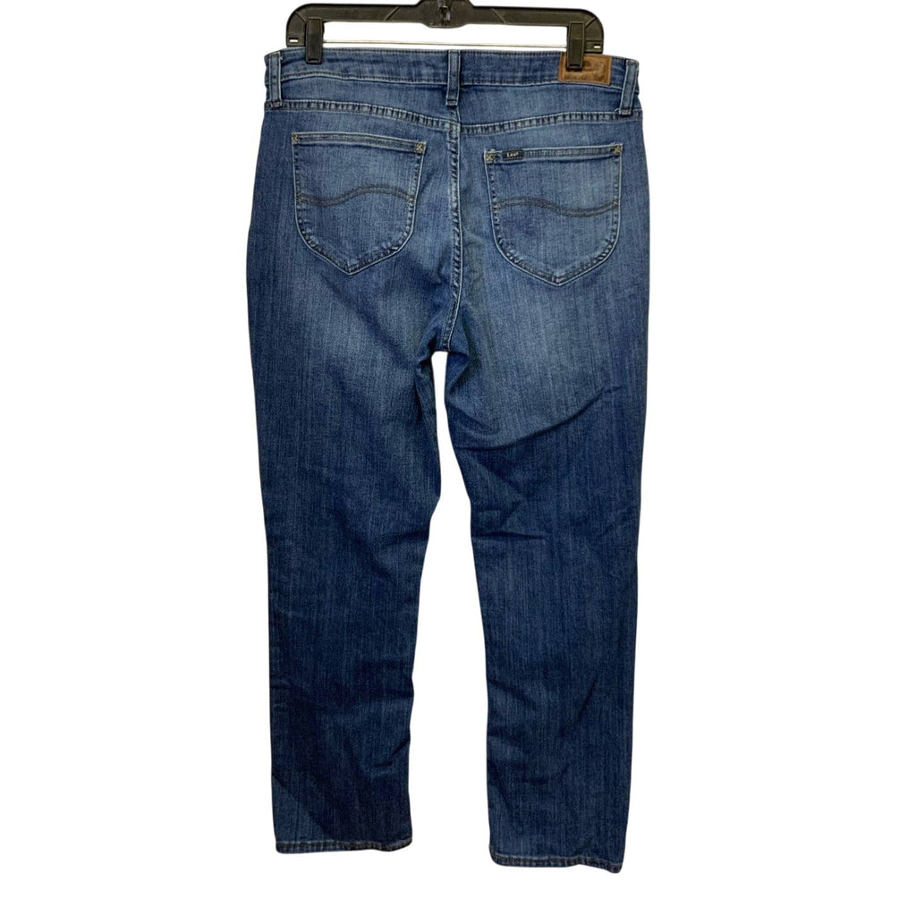 Lee Womens Size 14 Regular Fit Straight Leg Mid Rise Stretch Denim Blue Jeans