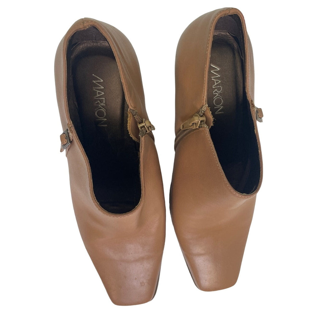 Markon Womens 10W Fanta Leather Upper High Heel Camel Tan Shooties Shoes