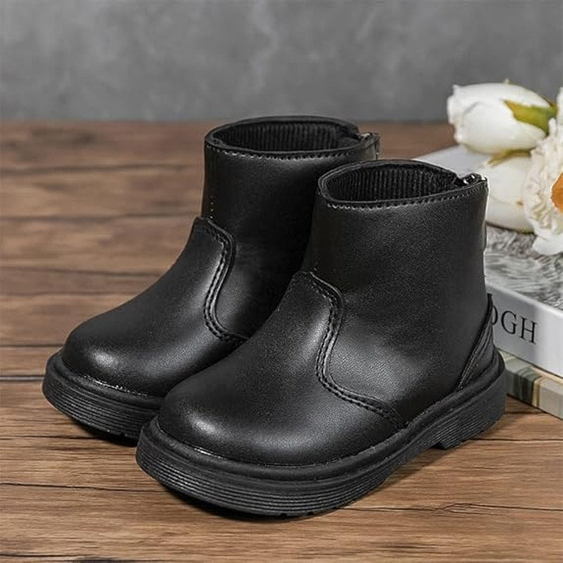 Miamooi Toddler Girls Size 5.5 Black Boots Faux Leather Round Toe Back Zip Shoes