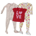 Lot of 3 Baby Girls 24 Months One Piece Zip Up Sleepers Love Short Sleeve Top