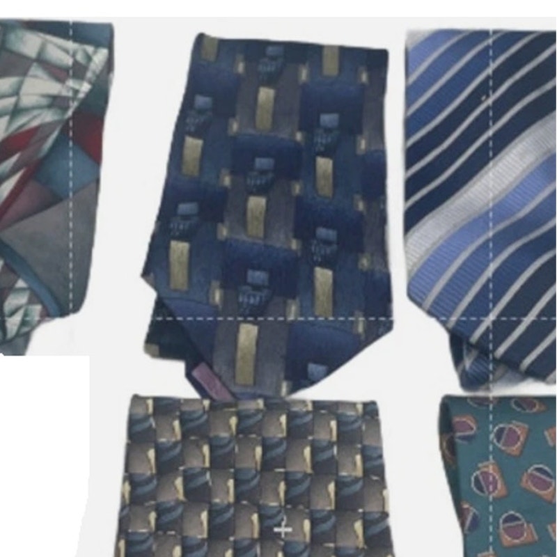 Lot of 5 Silver Navy Blue Tan Geometric Stripe Vintage and Modern Mens Neck Ties
