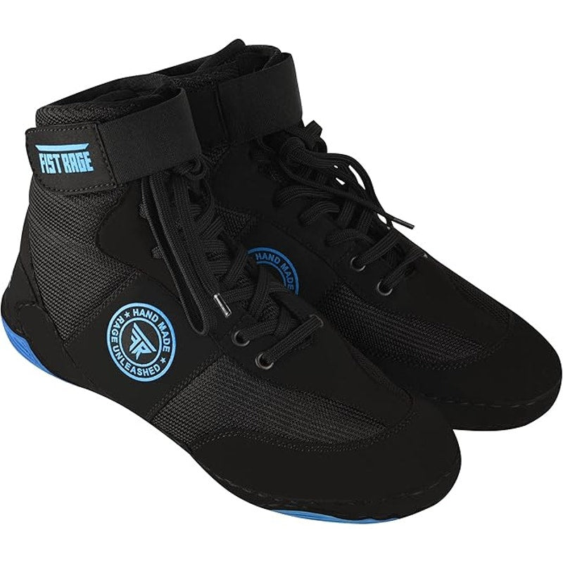 New Fist Rage Mens Size 8 Black Blue Hook Loop Sports Fighting Wrestling Shoes
