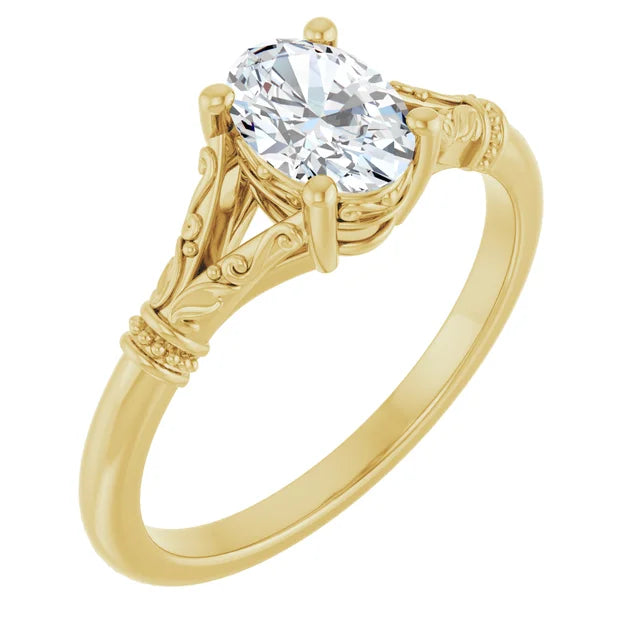 Vintage Sculptural Oval Engagement Ring 14K Yellow Gold