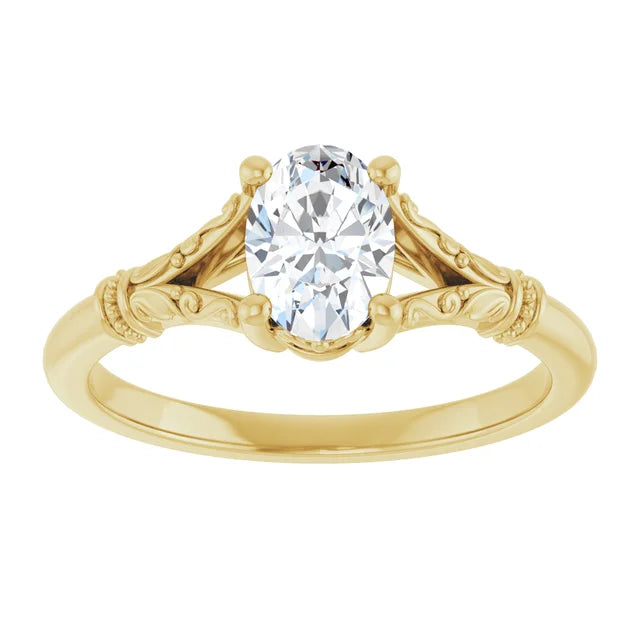 Vintage Sculptural Oval Engagement Ring 14K Yellow Gold