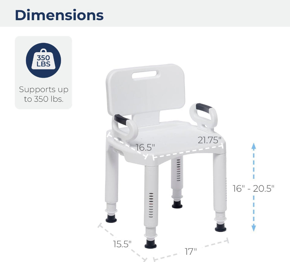 Drive Medical RTL12505 Shower Chair with Back and Arms