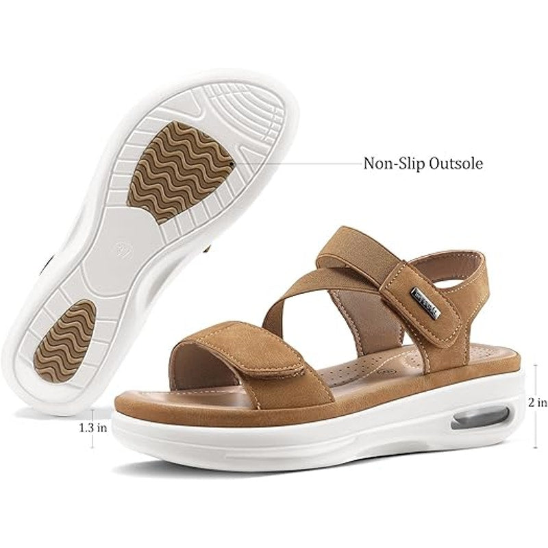 Mysoft Womens Size 6 Brown Hook Loop Strappy Summer Air Cushion Walking Sandals
