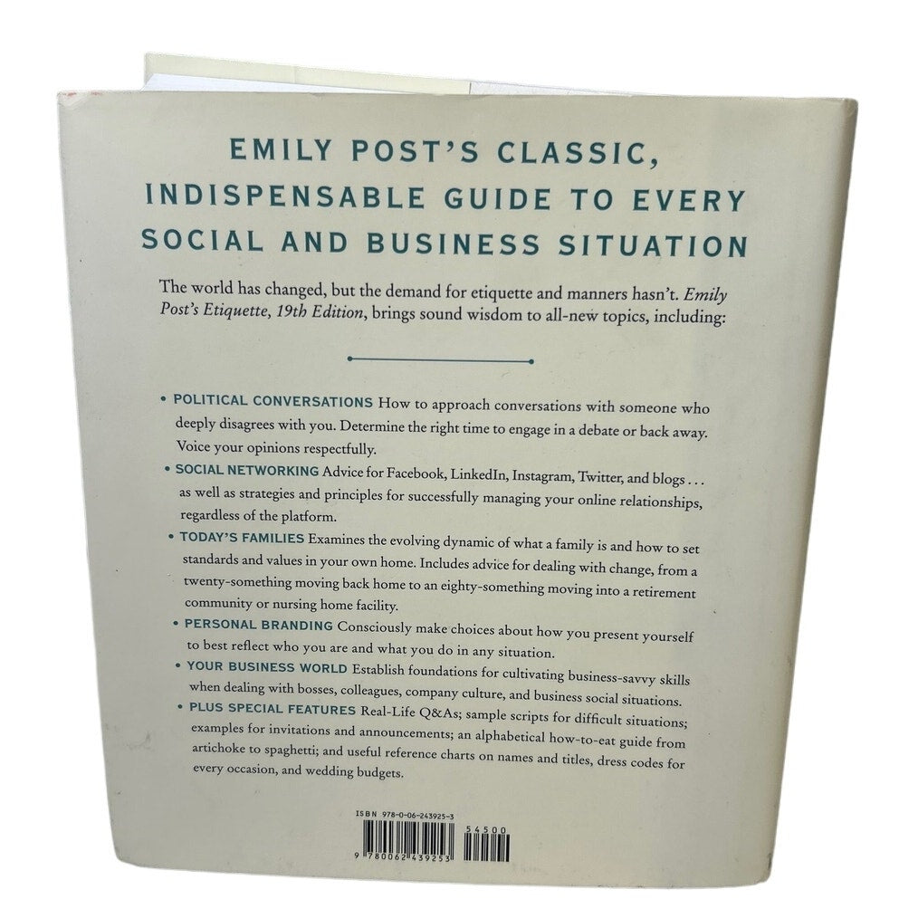 2017 Emily Post's Etiquette Manners for Today 19th Edition Hardback Book