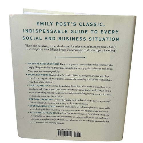 2017 Emily Post's Etiquette Manners for Today 19th Edition Hardback Book