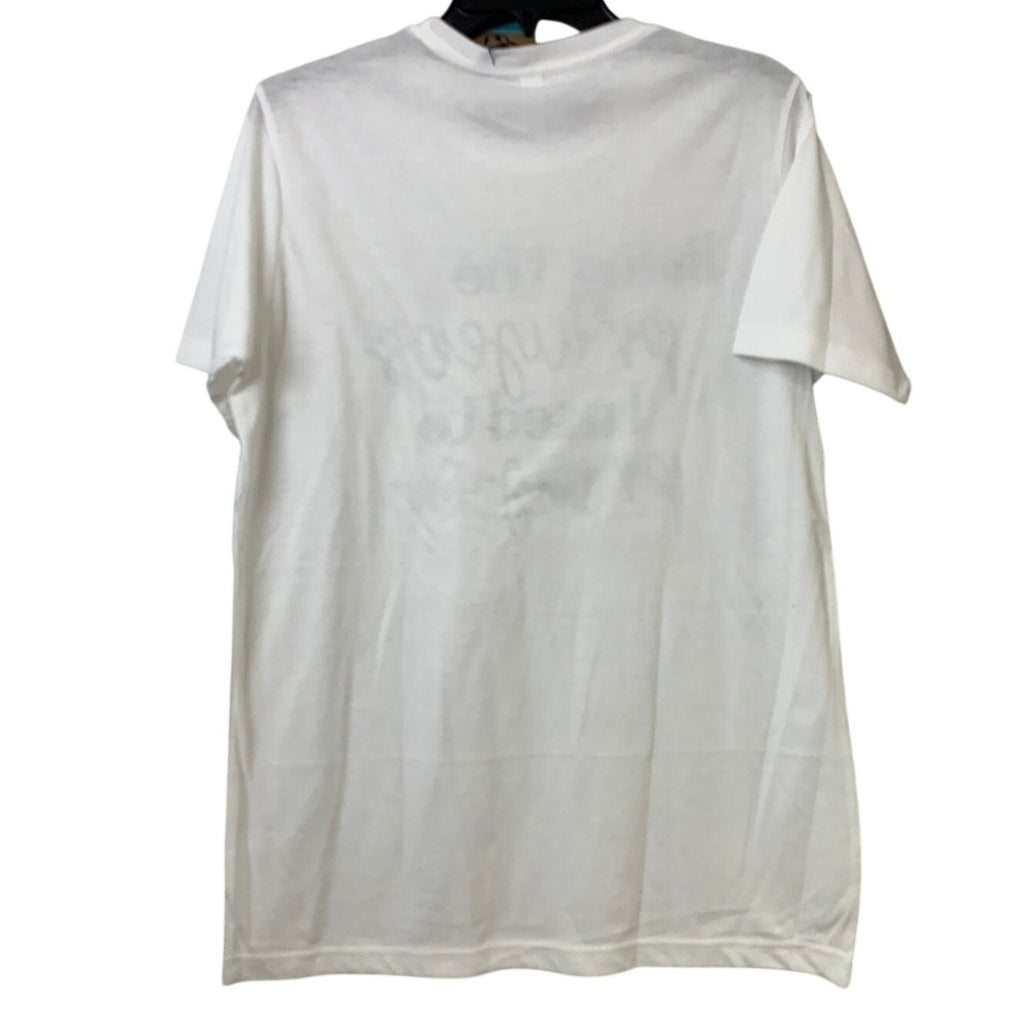 New Hand Printed Womens Medium White Living Prayer Pray PolyCotton Crew Neck Tee