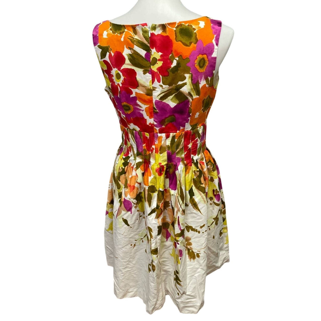 Dress Barn Size 10 V-Neck Cotton Blend Fit & Flare Sleeveless Floral Midi Dress