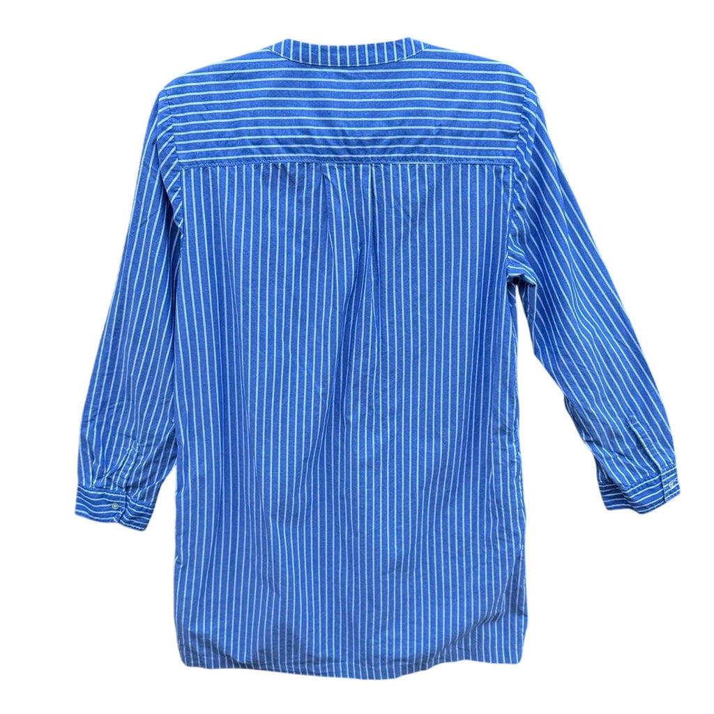 Gap Womens Medium 100% Cotton Striped Half Button V Neck Long Sleeve Shirt Dress