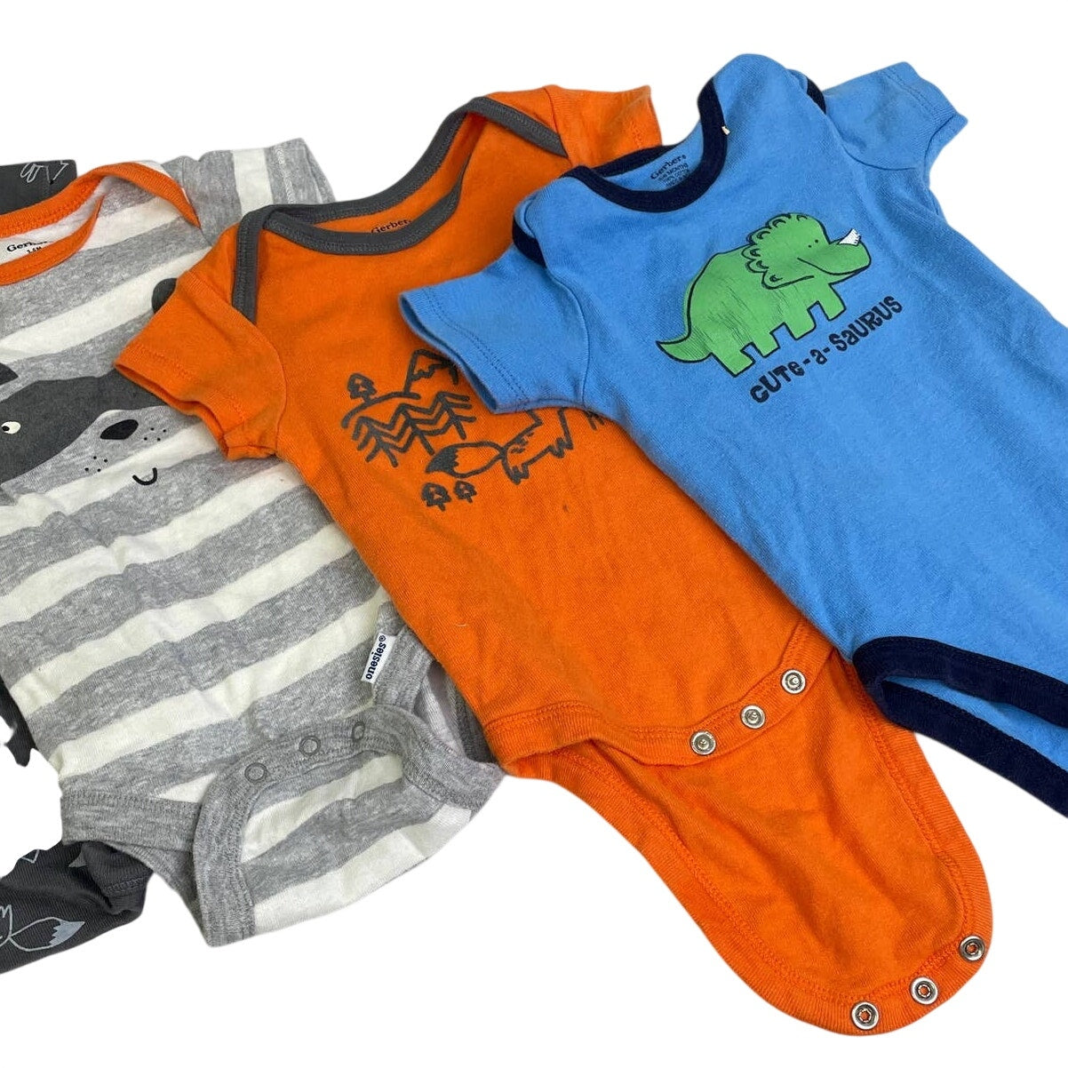 Lot of 7 Baby Boys 3-6 Months Gerber One Piece Short Sleeve Animal Stripes Cars