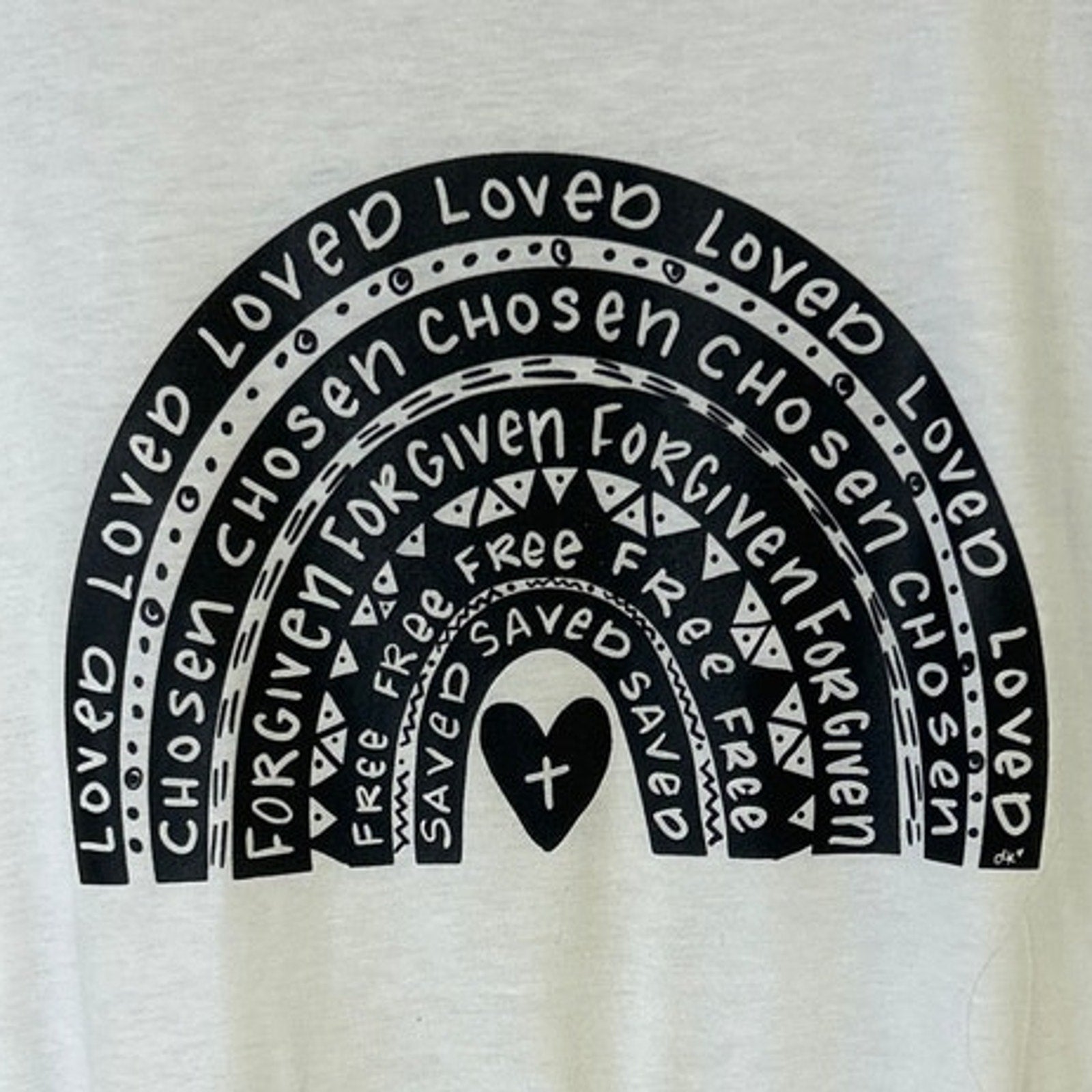 New Hand Printed Womens 2XL Jesus Loved Chosen Forgiven Free Rainbow Tee Shirt