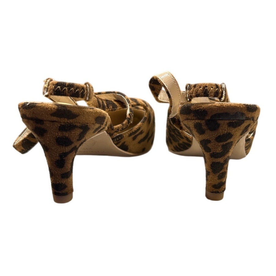 New C.Paravano Women Size 9 Brown Leopard Spot Slingback 2.75" Kitten Heel Shoes