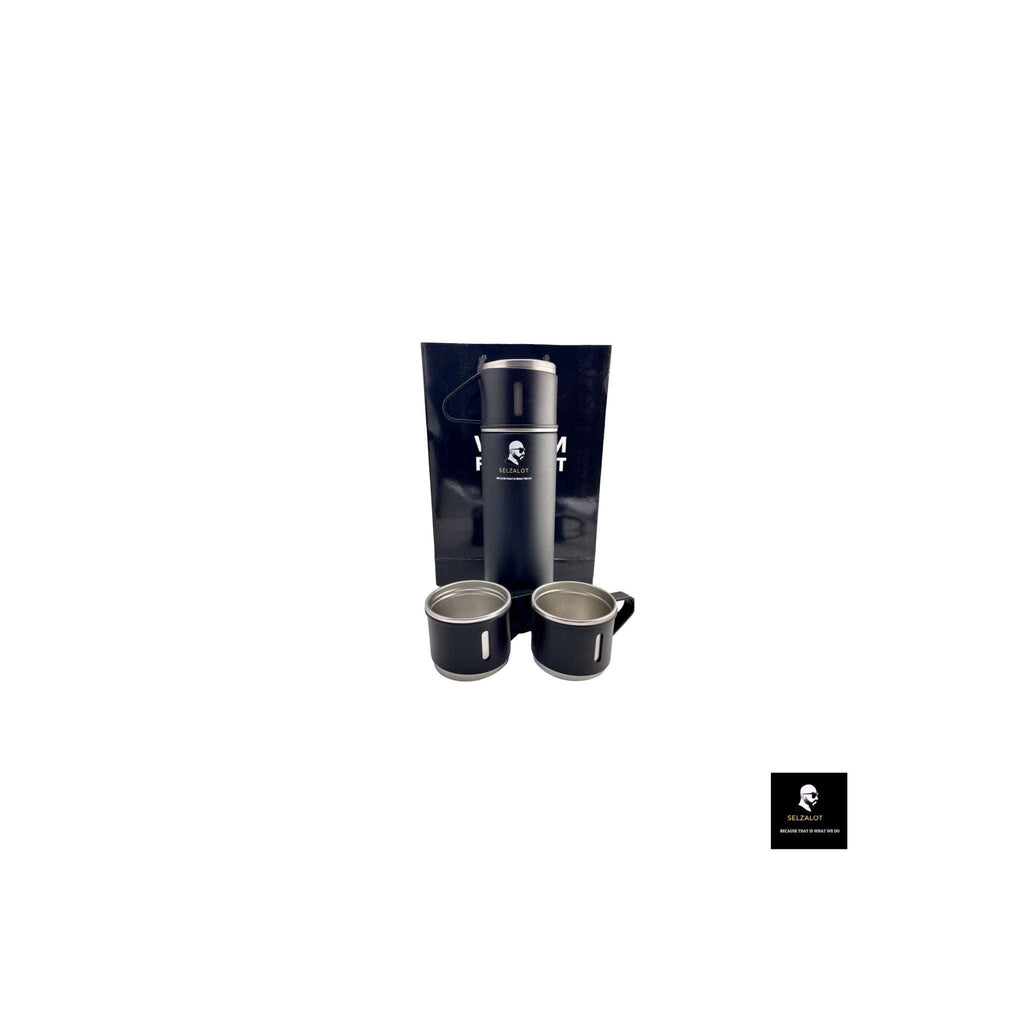 SELZALOT Stainless Steel Vacuum Flask Set, 500ML Gift Set, Black, Thickened Food Grade 304 Stainless Steel, Durable Insulation, Ergonomic Design, with 3 Cups