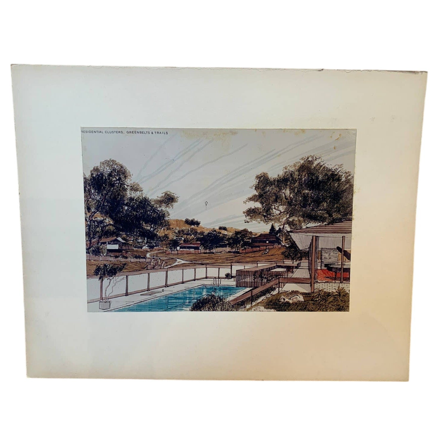 Vintage 1968 McDougall Residential Clusters Greenbelts Trails Print Mounted Art