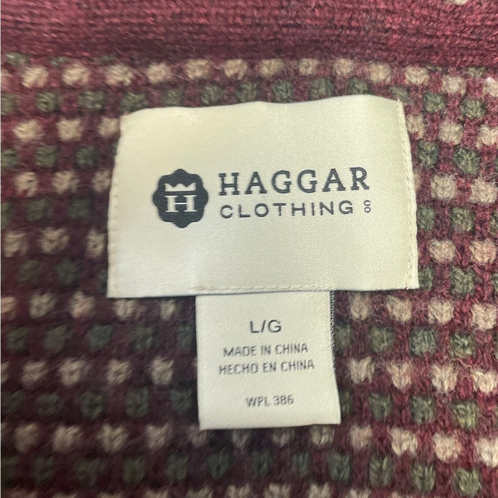 Haggar Clothing Mens Large Wool Blend Long Sleeve Collared Pullover Sweater