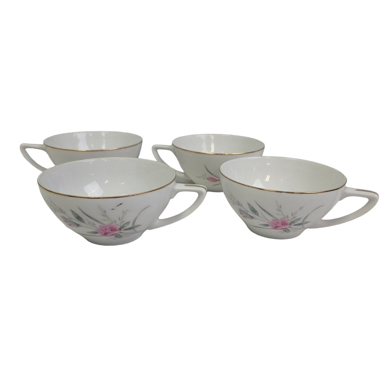 Set of 4 Vintage Golden Rose Flower Gold Rim Fine China Japan Teacups Saucers