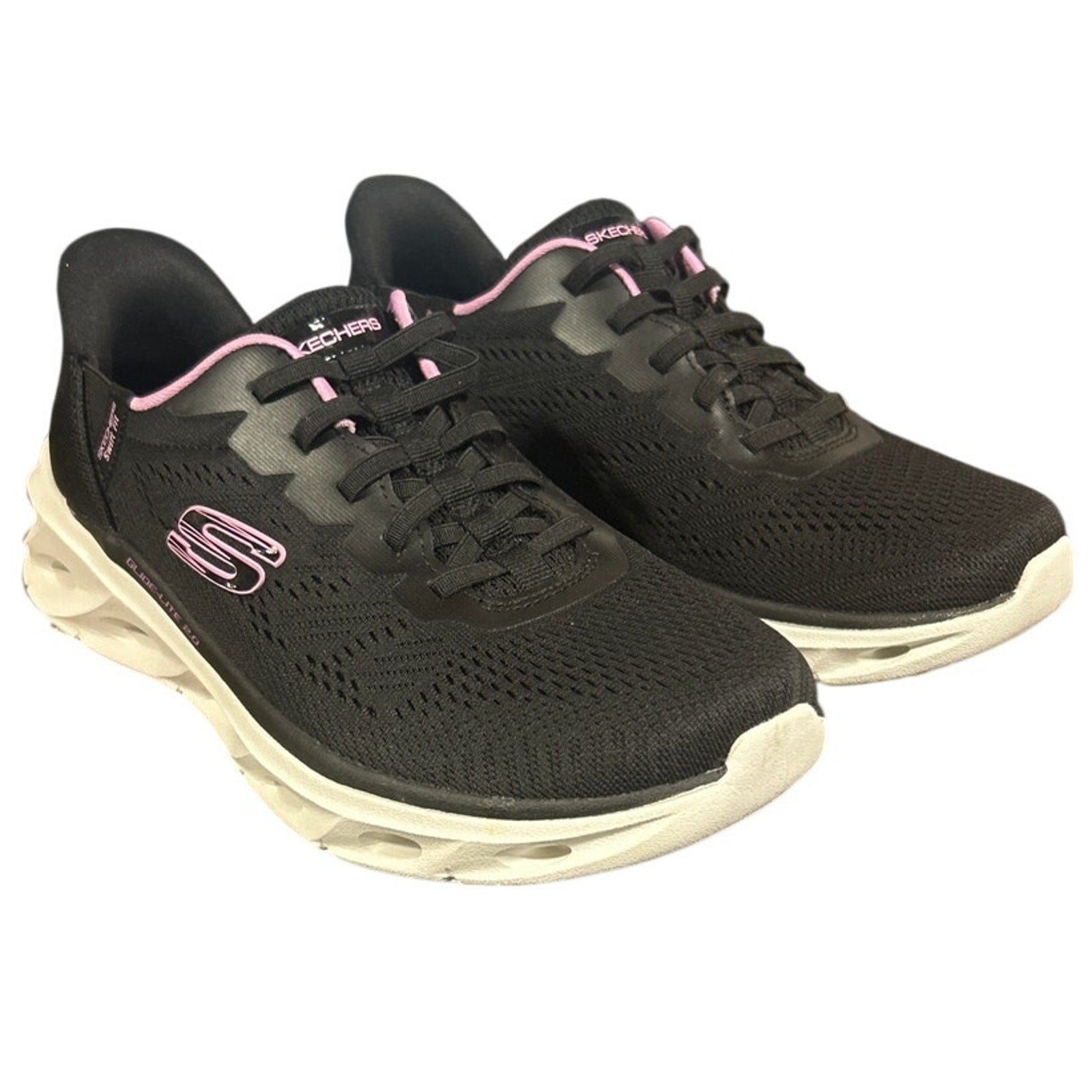 New In Box Skechers Womens Size 8 Black Pink Mesh Hands Free Swift Fit Shoes