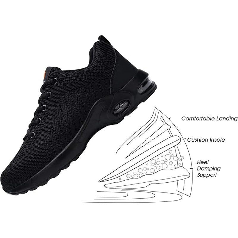 New DYKHMILY Womens Size 9W Wide Black Mesh Steel Toe Lace Up Safety Work Shoes