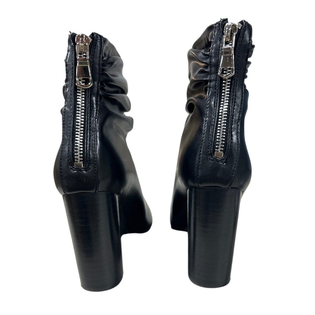 FSJ Womens Size 8 Black 4" Chunky Heel Ankle Boots Round Peep Toe Back Zip Shoes