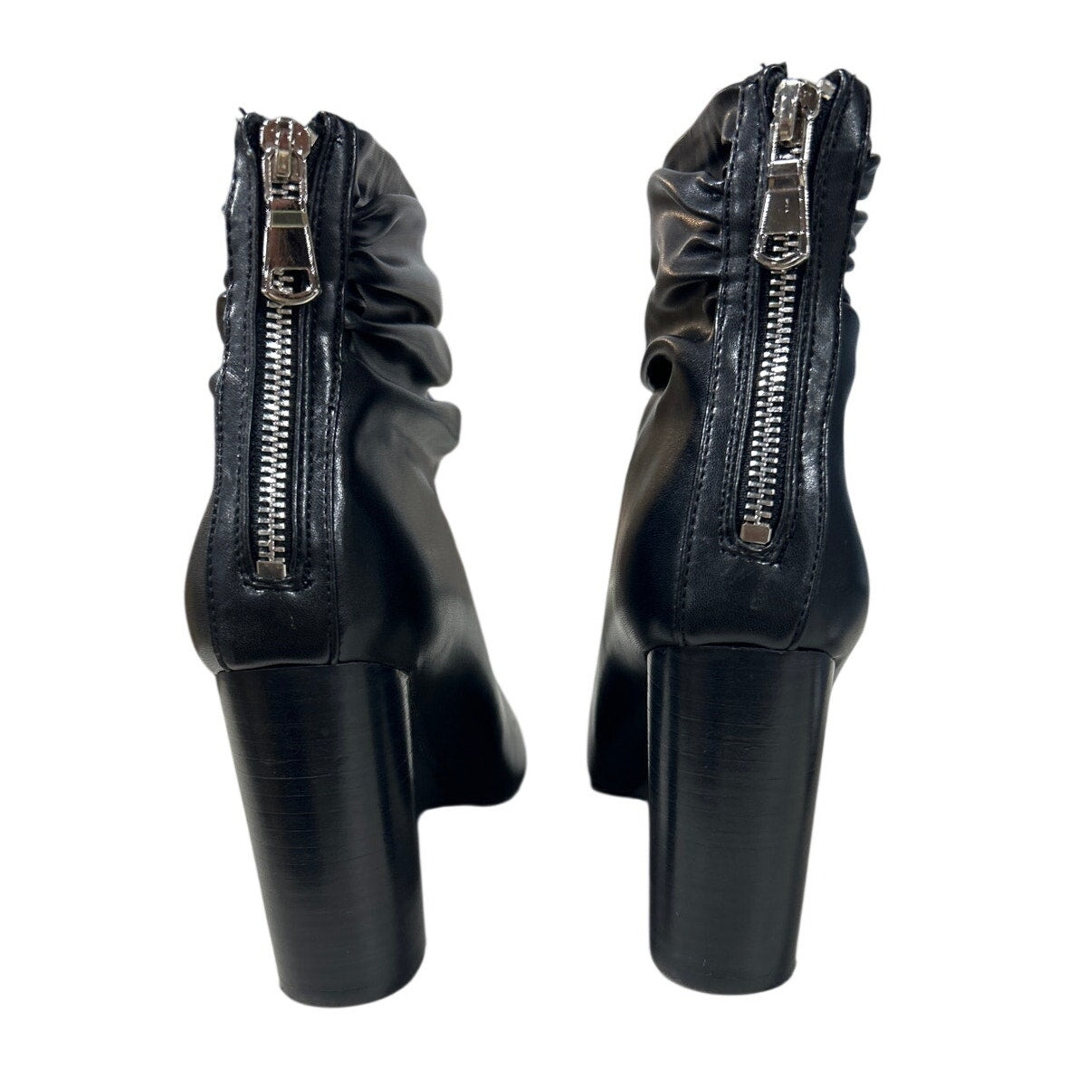 FSJ Womens Size 8 Black 4" Chunky Heel Ankle Boots Round Peep Toe Back Zip Shoes