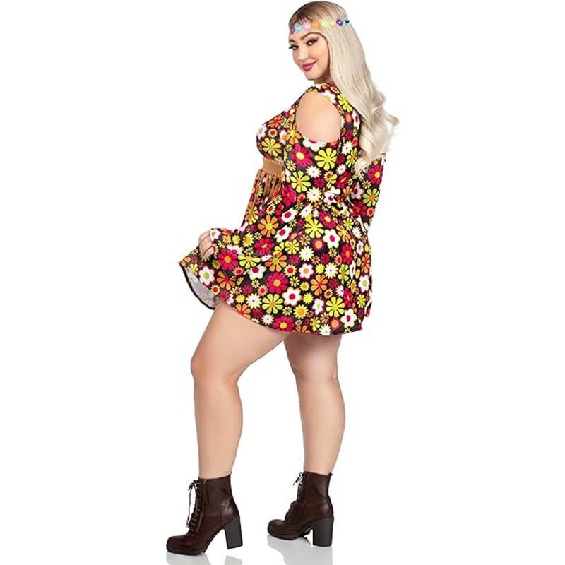 Leg Avenue Womens Size 1/2XL 2 Pc Starflower Hippie Costume Dress and Headband