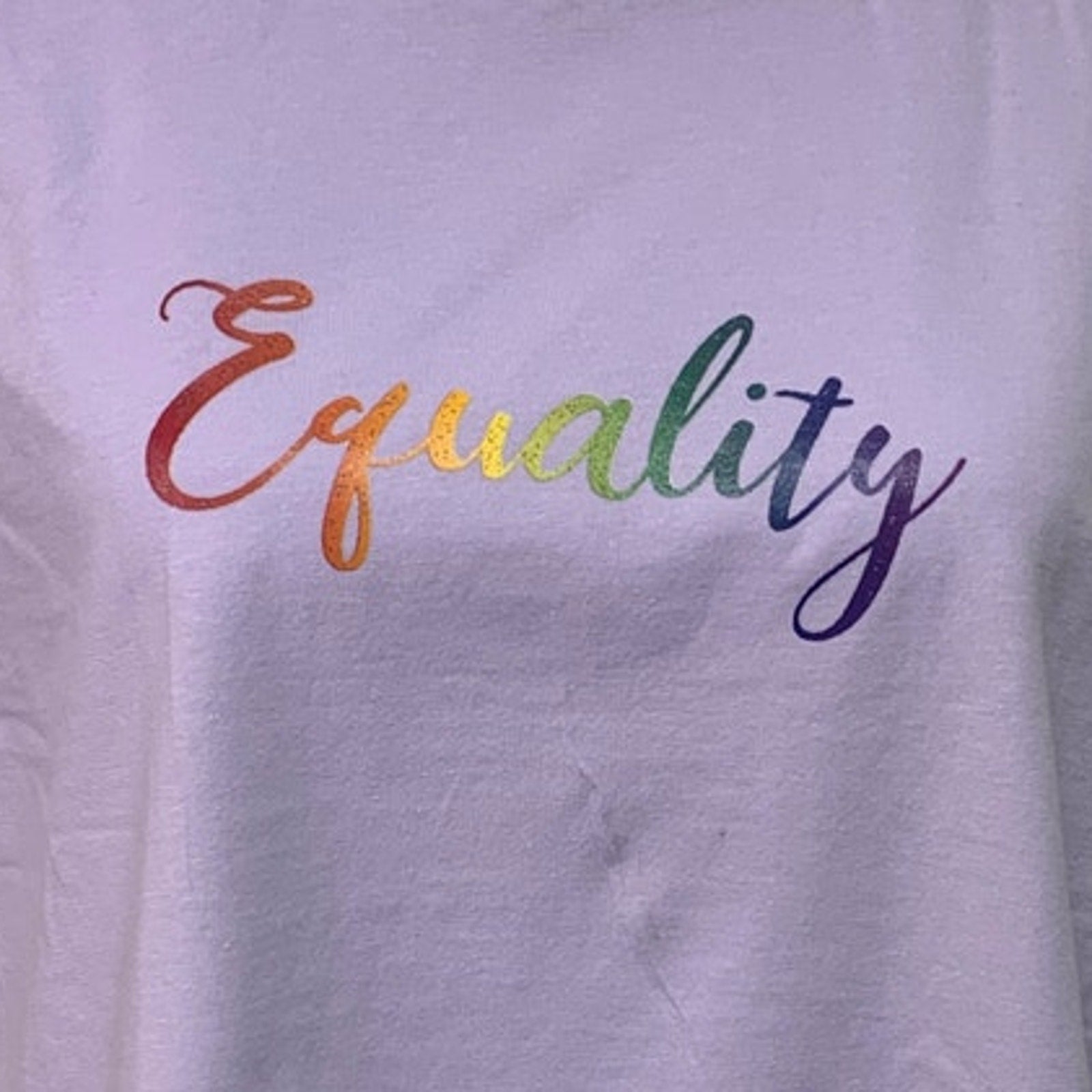 New Handprinted Womens Small Purple 100% Cotton Rainbow Equality Muscle Tee