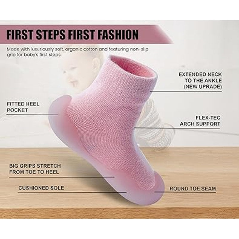 Baby Girl Toddler Size 2 Years Pink Slip On First Non Slip Soft Sole Sock Shoes