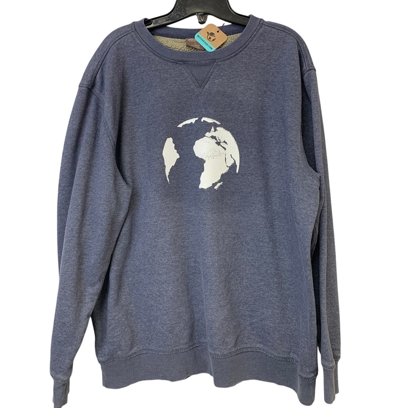Upcycled Hand Printed Womens Large Save The Earth World Long Sleeve Sweatshirt