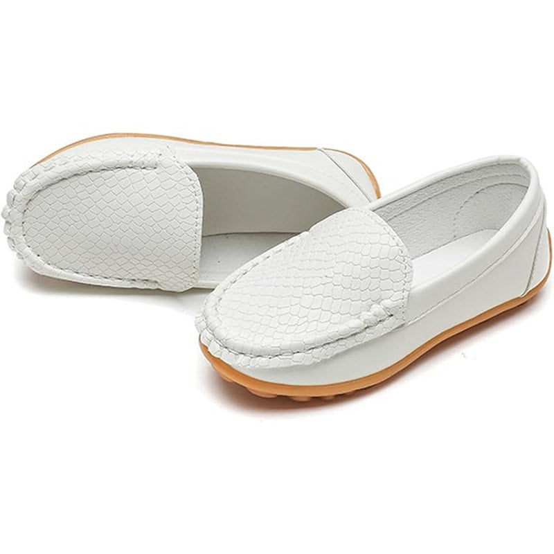New Fudaolee Baby Boy Size 5 White Faux Leather Slip On Non Skid Loafer Shoes
